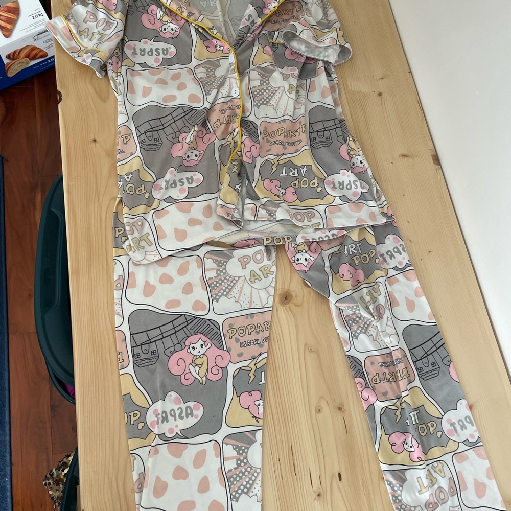 Kids Pop Art Pattern Pajama Set - Pink & Gray